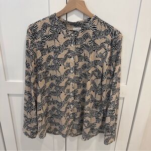J crew womens button up zebra Animal Print Button-Up Blouse Sz L
